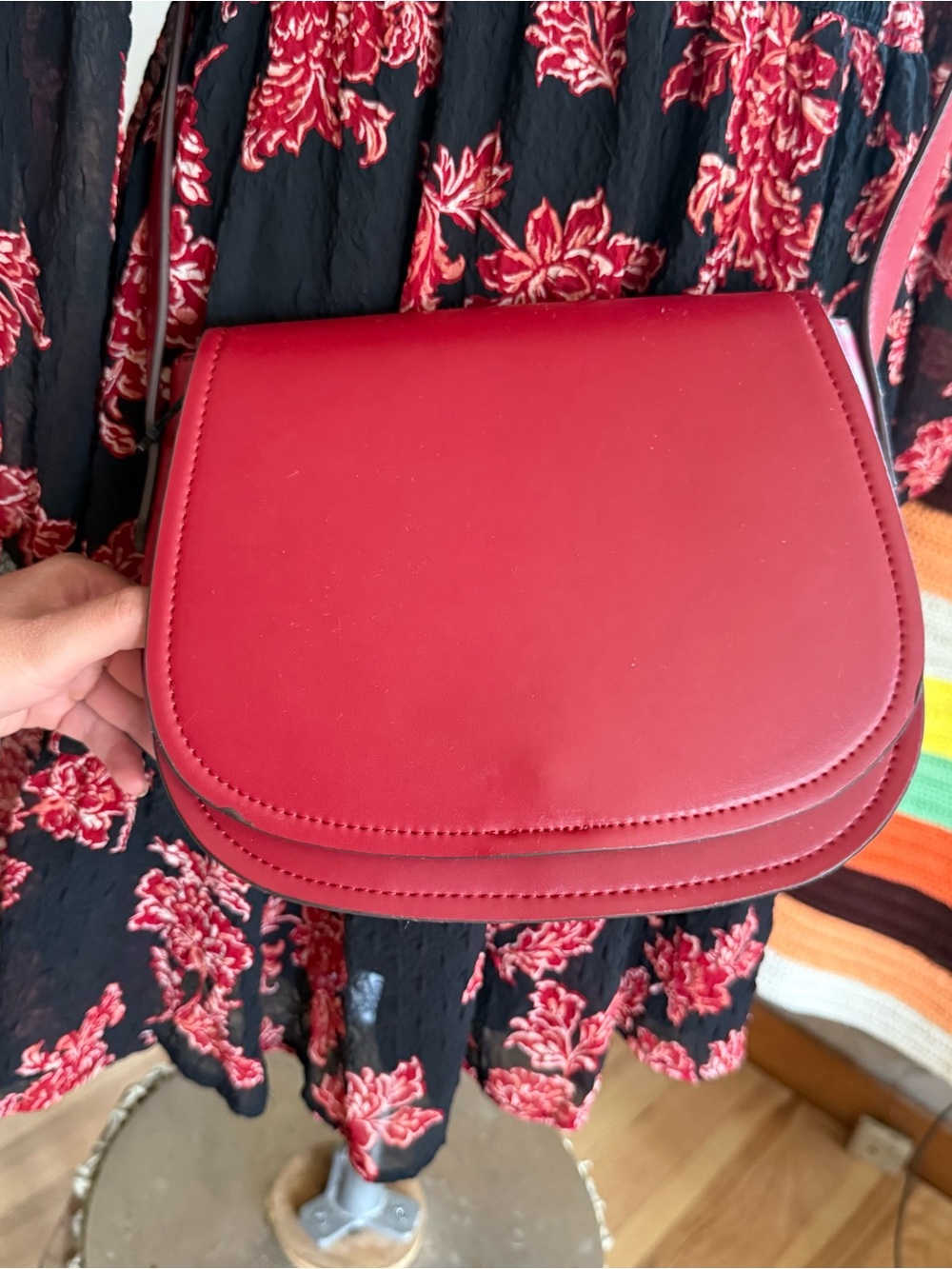 Street Level Red Saddle Crossbody statement purse